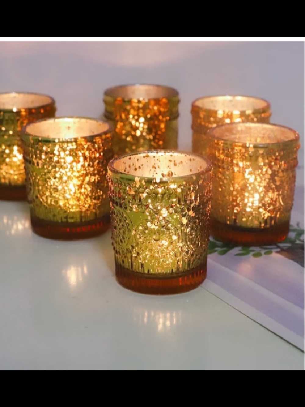 Gold Mercury Glass Votive Candle Holders - Set of 6